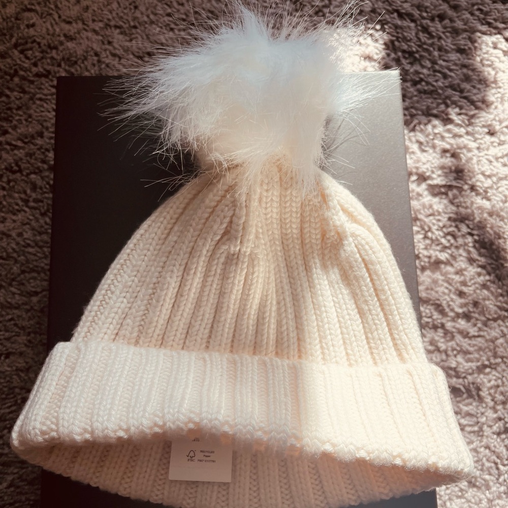 J. CREW Cozy Cream Knit Pom-Pom Beanie for women